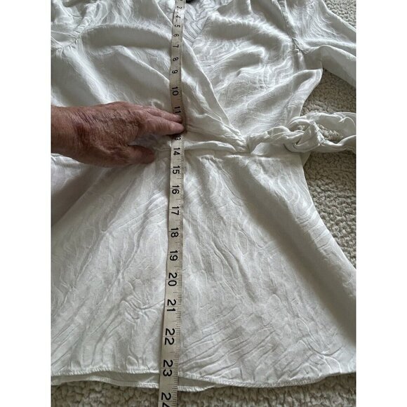 Jay Godfrey Hannah Wrap Top V-Neck Long Sleeve Jacquard Tie Front White Size 2 - Picture 8 of 9